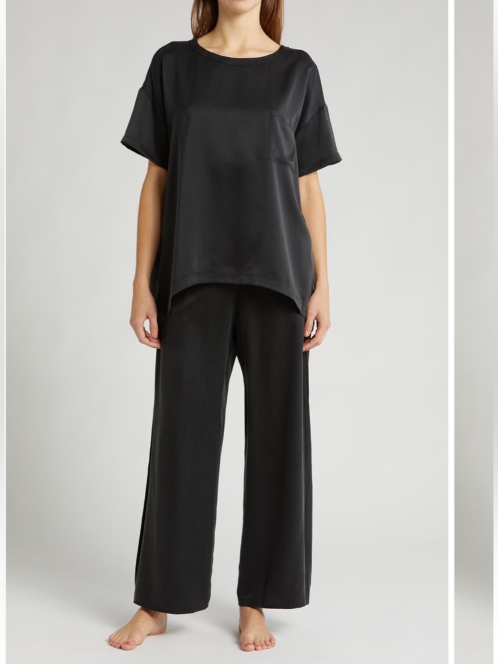 Lunya Washable Silk Tee Pant Set. Size S . Black